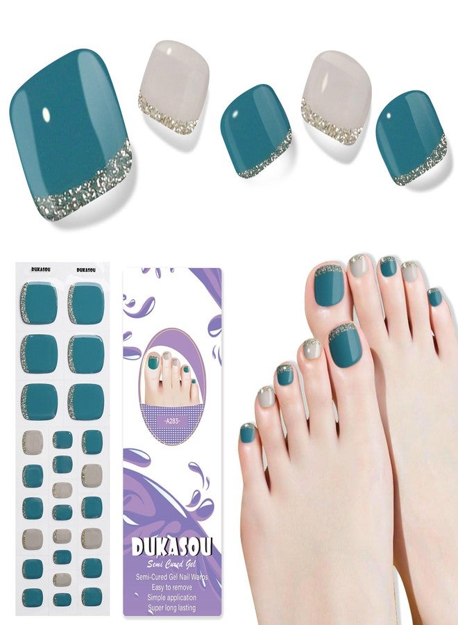DUKASOU Semi Cured Gel Toe Nail Strips,26 Pcs Toe Nail Stickers Wraps for Summer Holiday (Blue),Gel Strips UV Light Required,Easy to Apply - Image 1